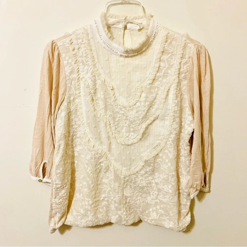 Anthropologie Tiny Finja Embroidered Blouse Cream Ivory - Small